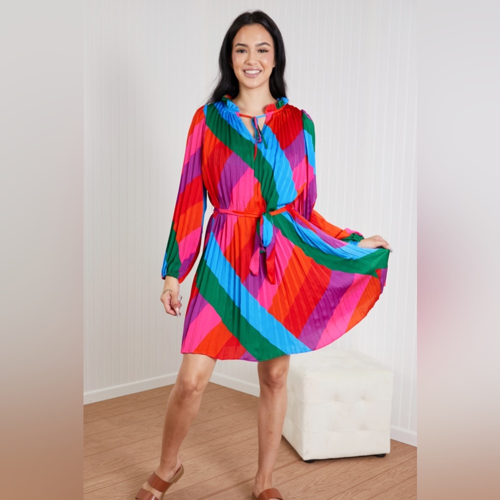 Skies Are Blue Rainbow Rays Pleated Dress Rainbow